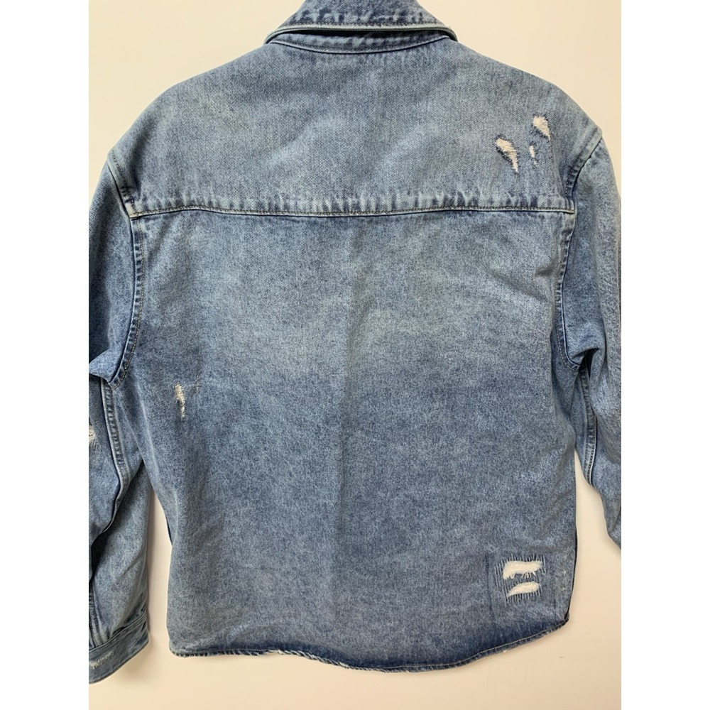Zara Denim Shacket Mens XL Blue Metal Snap Shirt Jacket Distress Relaxed Fit - Picture 10 of 14